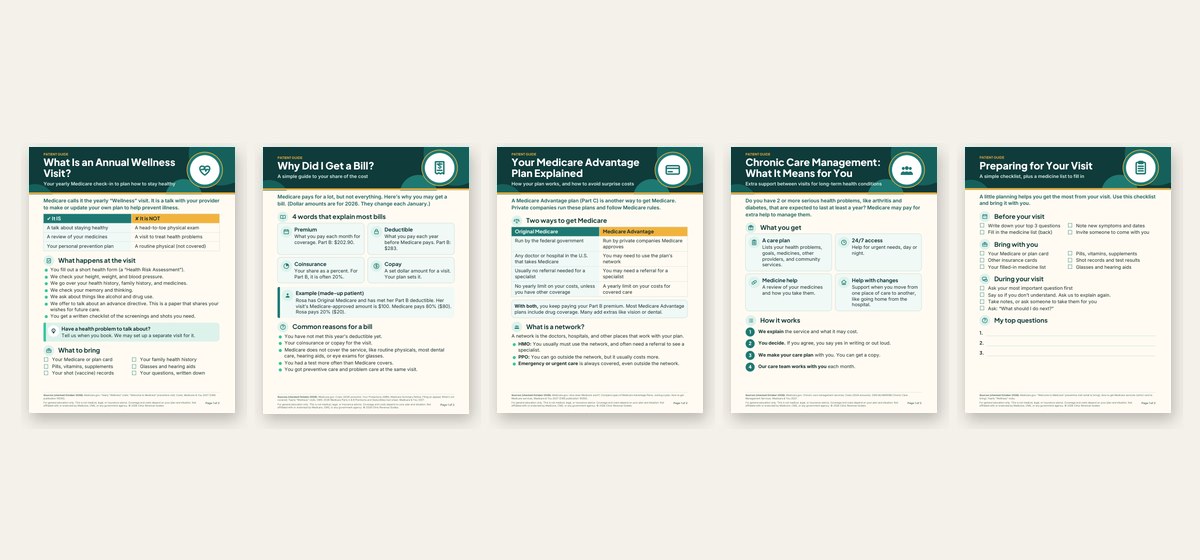 First pages of the five patient handouts